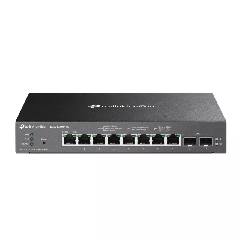 TP-Link Omada 8 portu 2.5GBASE-T un 2 portu 10GE SFP+ viedais slēdzis ar 8 portu PoE+