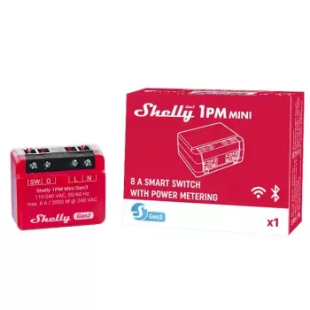 Viedais slēdzis Shelly 1PM Mini Gen3 1P Bezvadu 110-240V