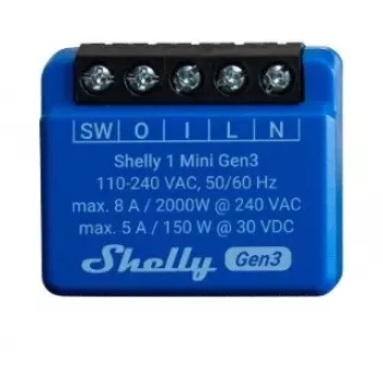 Viedais slēdzis Shelly 1 Mini Gen3 1P Bezvadu 110-240V