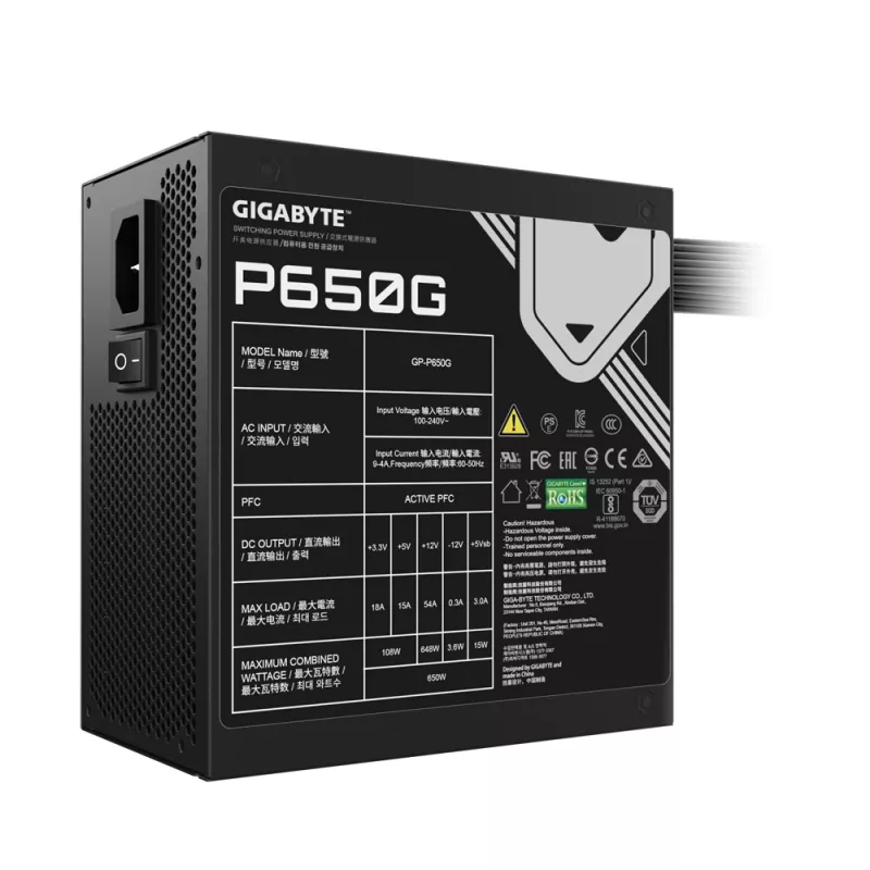 GIGABYTE GP-P650G barošanas bloks 650 W 20+4 kontaktu ATX ATX melns
