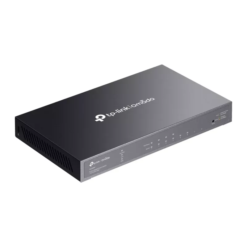 TP-Link Omada 8 portu Gigabit viedais komutators ar 4 portu PoE+, pārvaldāms, L2/L2+, Gigabit Ethernet (10/100/1000), strāvas padeve pa Ethernet (PoE), montāža statnē