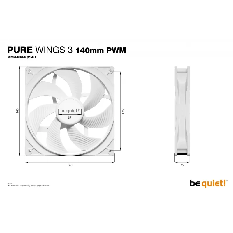 be quiet! Pure Wings 3 140mm PWM Balts datora korpusa ventilators 14 cm 1 gab.