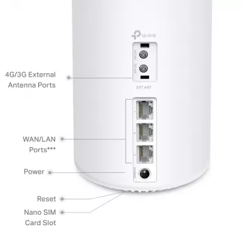 TP-Link 4G+ AX1500 Whole Home Mesh WiFi 6 vārteja, balta, iekšēja, Mesh maršrutētājs, 190 m², divu joslu (2,4 GHz / 5 GHz), Wi-Fi 6 (802.11ax)