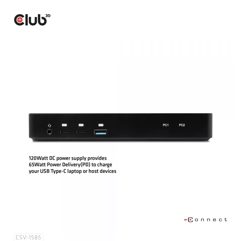 CLUB3D DisplayPort/HDMI KVM pārslēgs/doks 4K60Hz USB Type-C ieejām