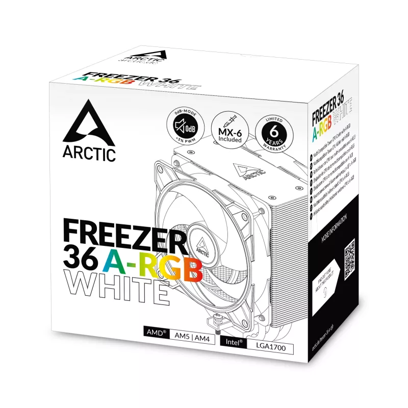 ARCTIC Freezer 36 A-RGB (balts) – daudzplatformu torņa CPU dzesētājs ar A-RGB