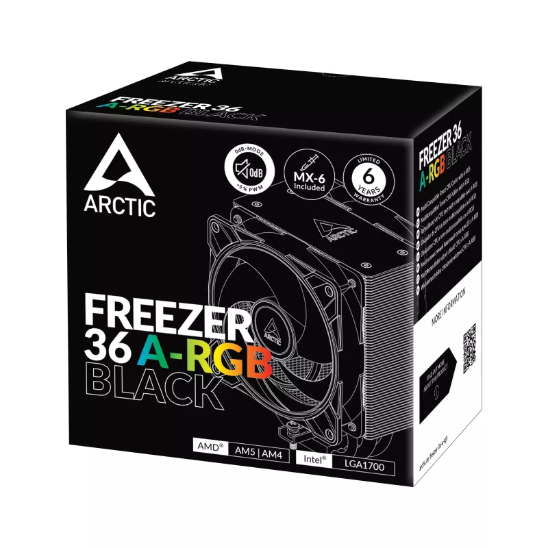 ARCTIC Freezer 36 A-RGB (Melns) Daudzsaderīgs torņa CPU dzesētājs ar A-RGB