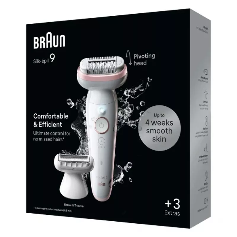 Braun Silk-epil 9 9-030 epilators, 40 pincetes, balts