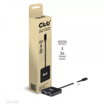 CLUB3D USB-C® centrmezgls uz diviem HDMI™ 4K60Hz M/F+PD3.0 100 W