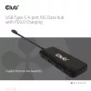 CLUB3D USB Type-C 4-portu 10G datu centrmezgls ar PD3.0 uzlādi, vadu, USB 3.2 Gen 1 (3.1 Gen 1) Type-C, 100 W, melns, 10 Gbit/s, USB