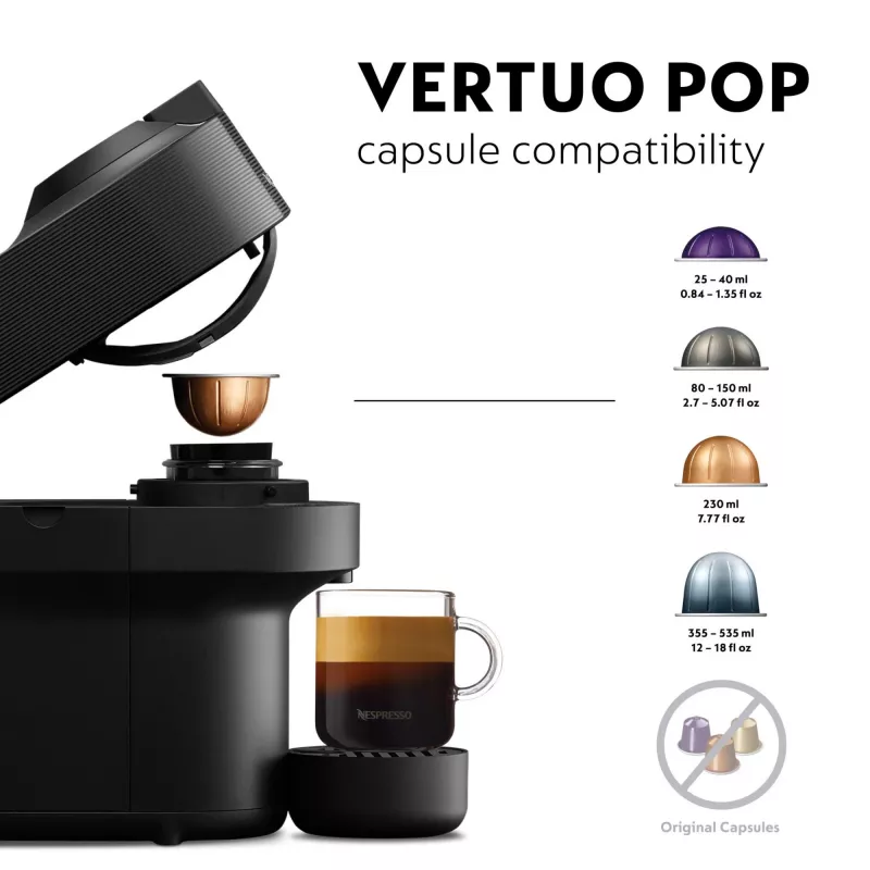 De’Longhi NESPRESSO® Vertuo Pop ENV90.B - Liquorice Melns, kapsulu kafijas automāts, 0,56 L, kafijas kapsula, 1260 W, melns