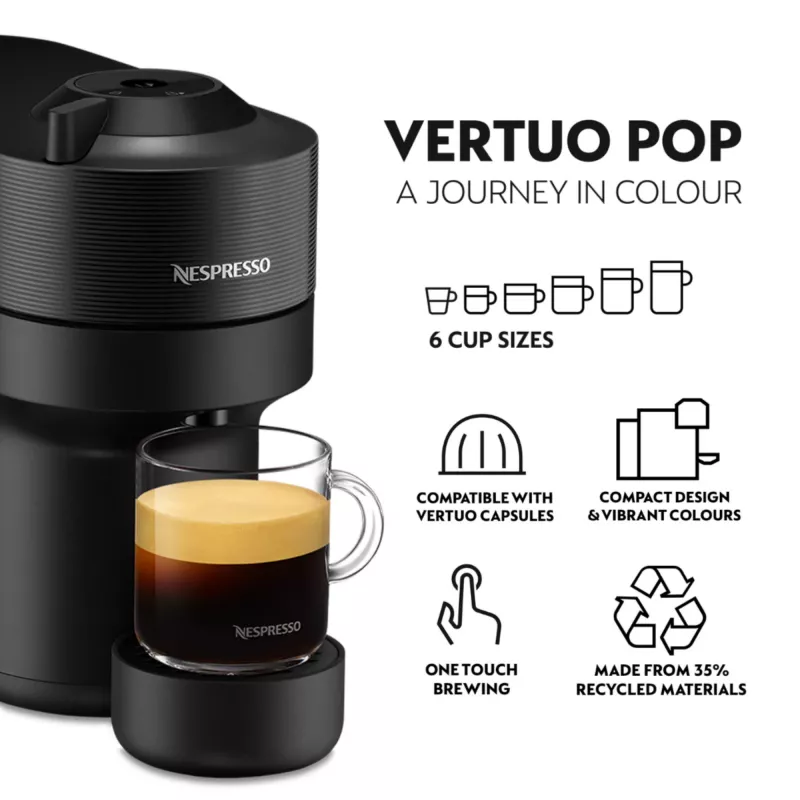 De’Longhi NESPRESSO® Vertuo Pop ENV90.B - Liquorice Melns, kapsulu kafijas automāts, 0,56 L, kafijas kapsula, 1260 W, melns