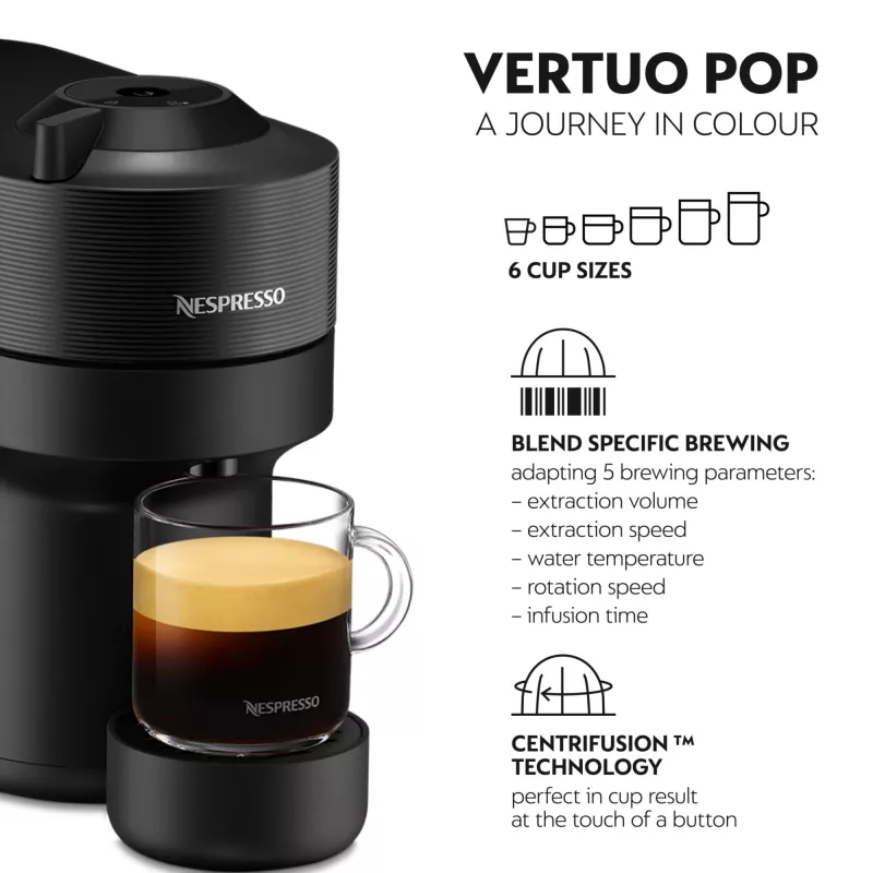 De’Longhi NESPRESSO® Vertuo Pop ENV90.B - Liquorice Melns, kapsulu kafijas automāts, 0,56 L, kafijas kapsula, 1260 W, melns