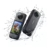 Action kamera Insta360 X4 — 72 MP, 8K (7680×3840) CMOS, 1/2 collu sensors, iebūvēts displejs, Wi‑Fi, 120 kadri/s, MicroSD, 602 g, melna