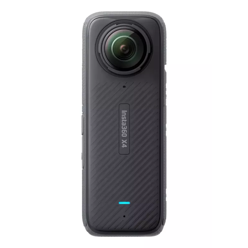 Action kamera Insta360 X4 — 72 MP, 8K (7680×3840) CMOS, 1/2 collu sensors, iebūvēts displejs, Wi‑Fi, 120 kadri/s, MicroSD, 602 g, melna