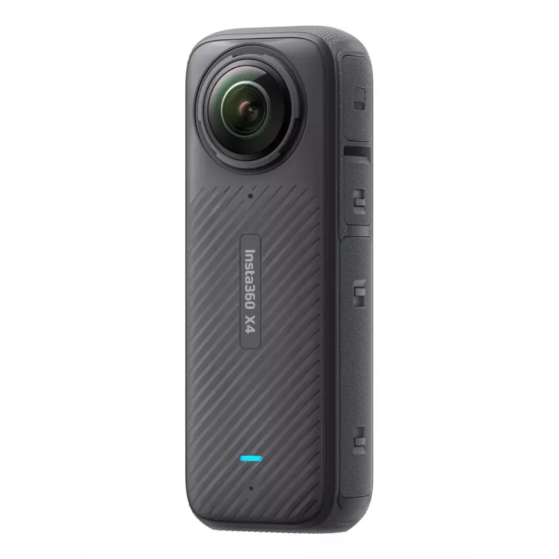 Action kamera Insta360 X4 — 72 MP, 8K (7680×3840) CMOS, 1/2 collu sensors, iebūvēts displejs, Wi‑Fi, 120 kadri/s, MicroSD, 602 g, melna