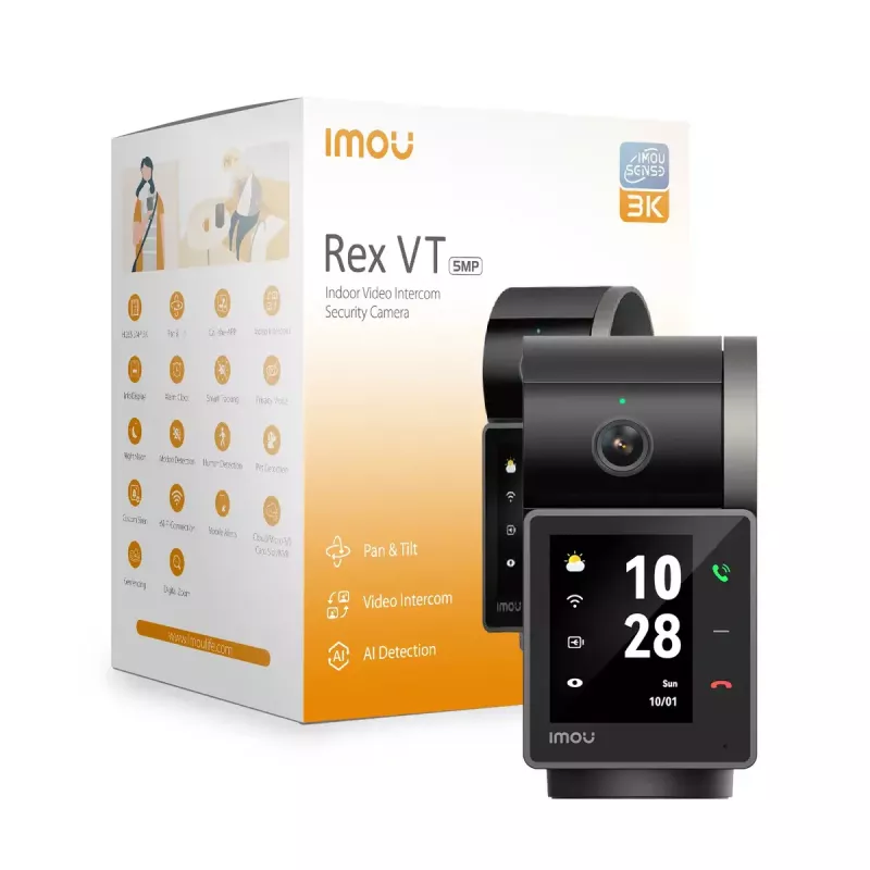 IP drošības kamera IMOU Rex VT Pro — iekštelpu, uzstādāma uz galda, 2880×1620, 3,6 mm, 8× digitālais tālummaiņa, 87°×48° skata leņķi, 2,4 collu displejs