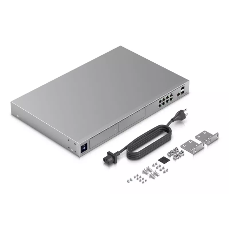 Pārvaldīts slēdzis UBIQUITI UniFi Dream Machine Pro Max, 9 portu 2.5G Ethernet, 1U statne, 2×SFP+, 10G atbalsts, 60W jauda