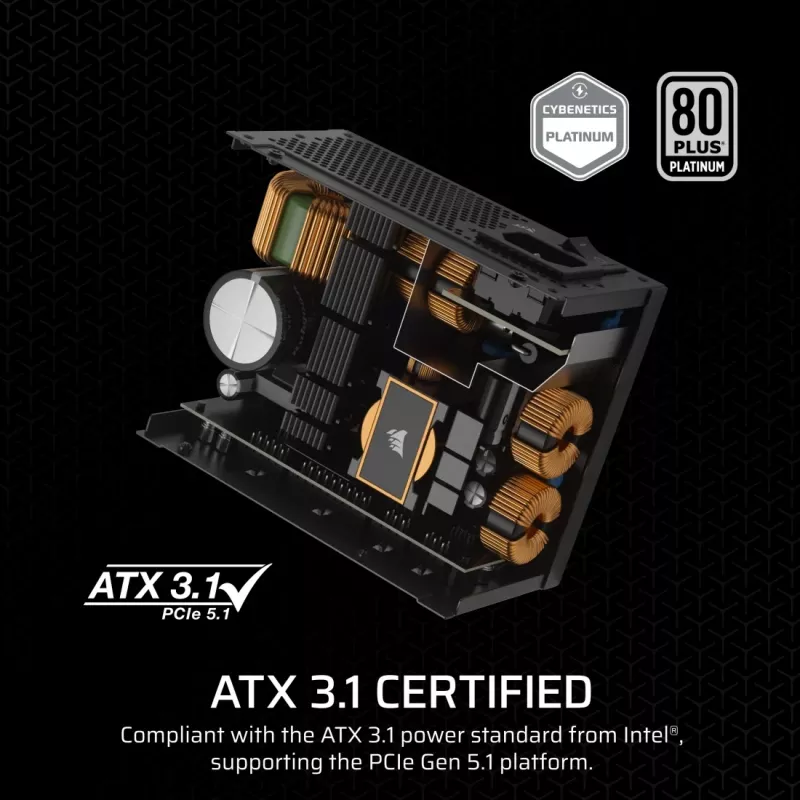 Barošanas bloks CORSAIR CP-9020257-EU — 1000 W, 24-pin ATX, 80 PLUS Gold, 140 mm ventilators, melns