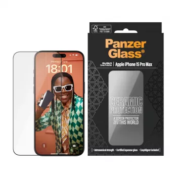 PanzerGlass ® Keramikas aizsardzība iPhone 15 Pro Max | Ultra-Wide Fit ar EasyAligner