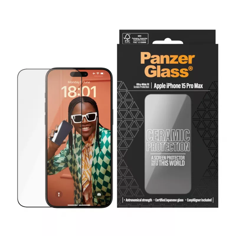 PanzerGlass ® Keramikas aizsardzība iPhone 15 Pro Max | Ultra-Wide Fit ar EasyAligner