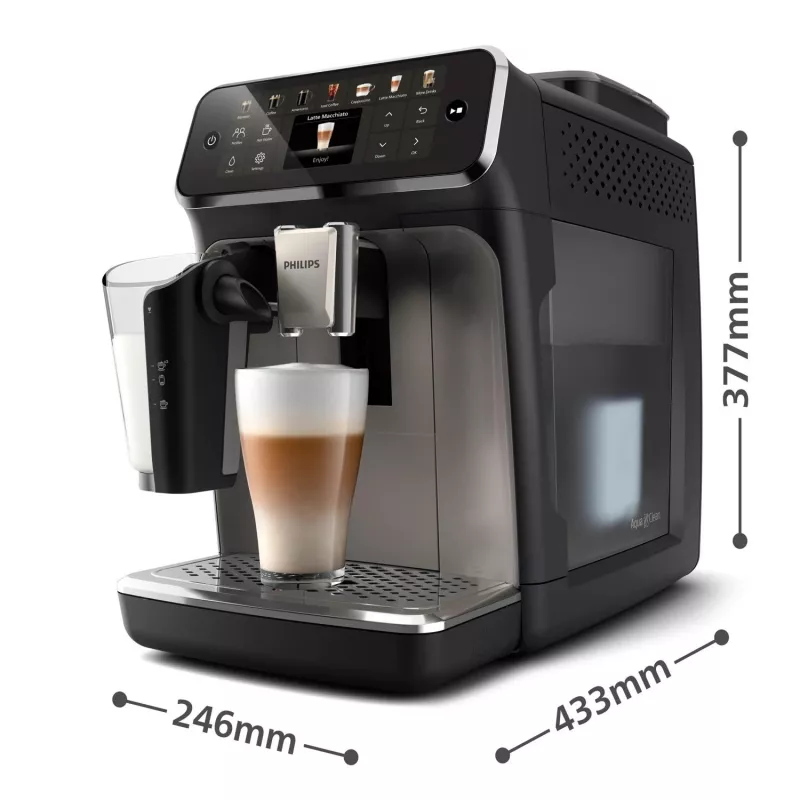 Espresso automāts Philips EP4449/70 — pilnībā automātisks, 1,8 L ūdens tvertne, 275 g pupiņu tvertne, keramikas dzirnaviņas, 15 bāri