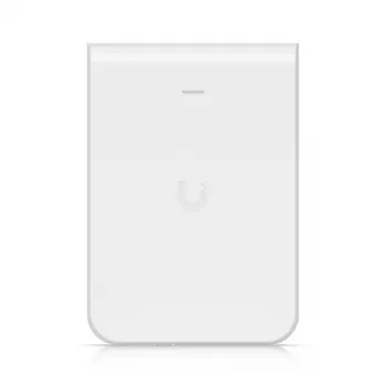 Piekļuves punkts UBIQUITI U7 Pro Wall — pie sienas montējams Wi‑Fi 7 AP, 2,4/5/6 GHz, 6 telpiskās plūsmas, 2500 Mbps LAN, PoE (44–57 V), iekštelpām, balts