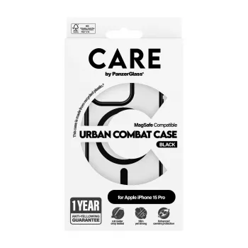 PanzerGlass CARE™ by ® Urban Combat Case Caurspīdīgs ar Melnu MagSafe iPhone 15 Pro