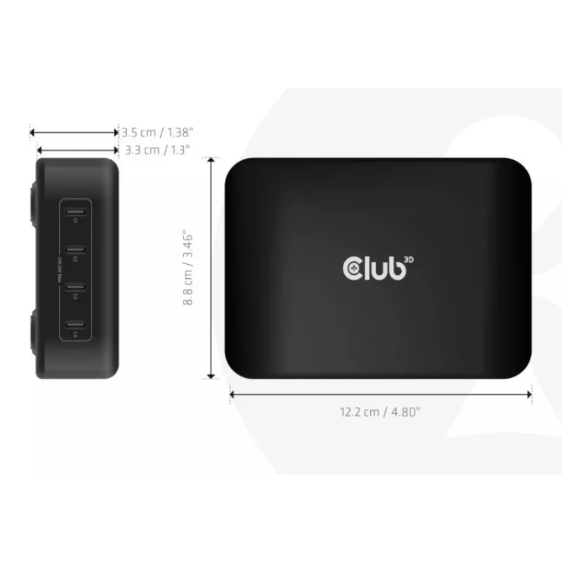 Mobilās ierīces lādētājs CLUB3D CAC-1918 Universāls Melns Maiņstrāva 4 USB Type-C porti