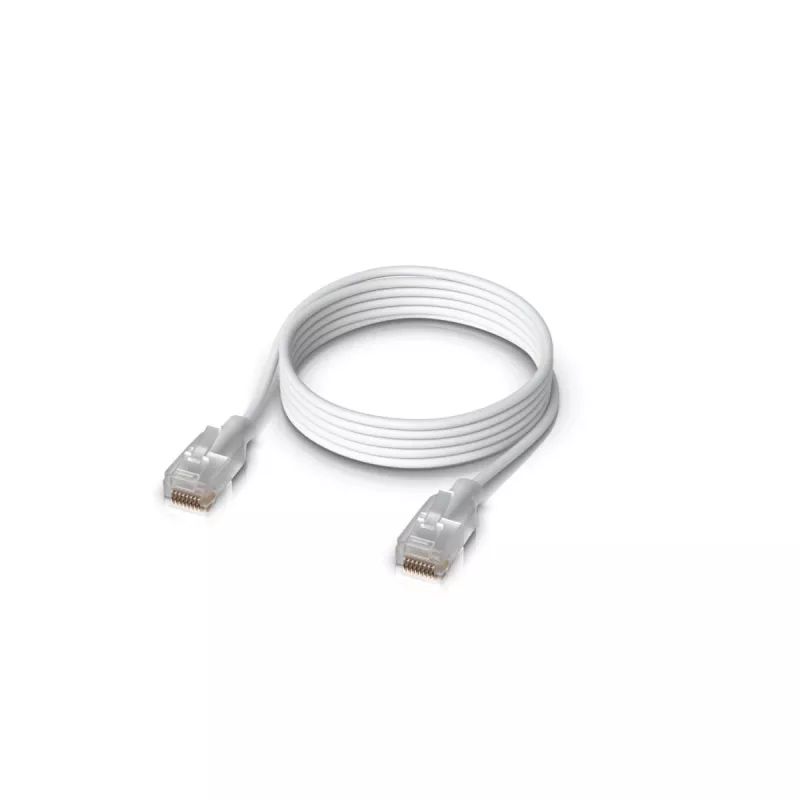 Tīkla pārlāpjvads UBIQUITI UACC-Cable-Patch-EL-1M-W — Cat6, 1 m, 2.5 GbE, PoE++ (4PPoE), caurspīdīgs, RJ-45 vīrišķais–vīrišķais