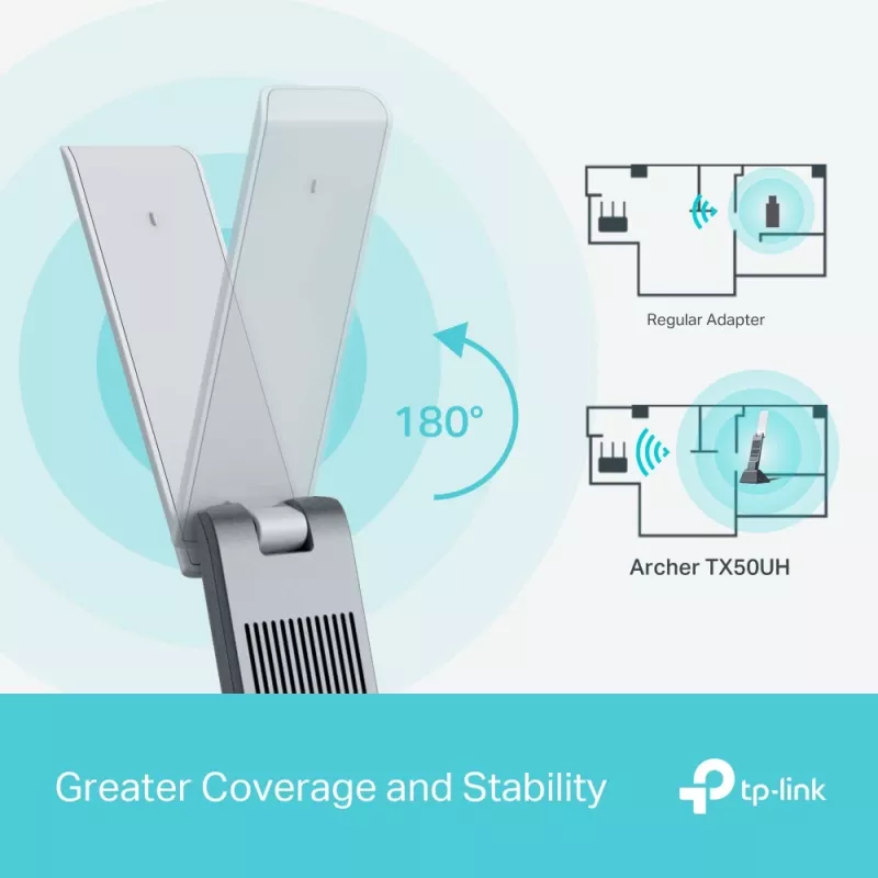 Bezvadu USB adapteris TP-Link Archer AX3000 (Archer TX50UH) – divjoslu Wi‑Fi 6, USB 3.2 Gen1, līdz 3000 Mbps, iekšējā antena, Windows 11