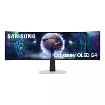 49 collu OLED izliekts monitors Samsung S49DG934SU — 5120×1440 Dual QHD, 32:9, 0,03 ms, USB centrmezgls, VESA, augstuma regulēšana, sudraba