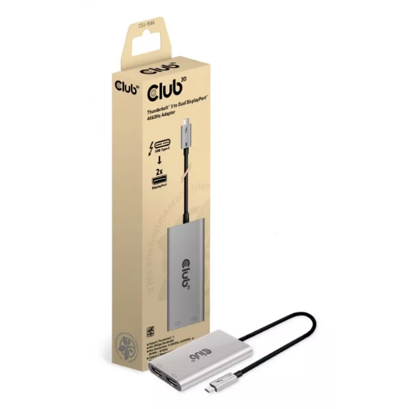 CLUB3D Thunderbolt™ 3 to DisplayPort™ Dual Monitor 4K60Hz M/F