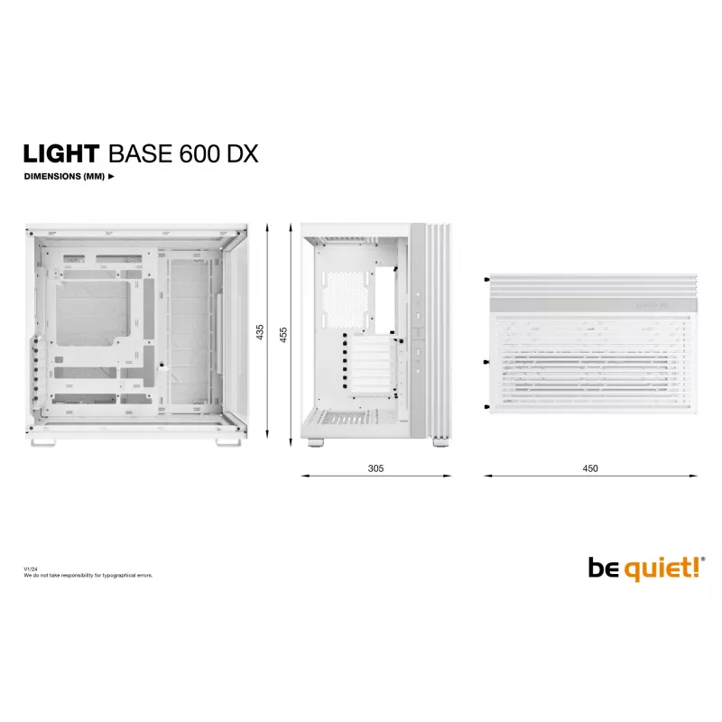 PC korpuss be quiet! LIGHT BASE 600 DX White Midi Tower, ATX/microATX/Mini-ATX, stikla sāns, RGB priekšpuse, USB-C