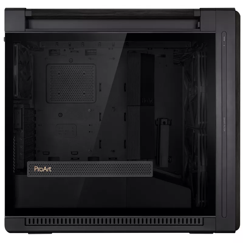 PC Case ASUS ProArt PA602 Wood Edition Midi Tower Melns — Wood, ATX/EATX support, Tempered glass, 4×3.5 inch / 8×2.5 inch, GPU up to 450 mm