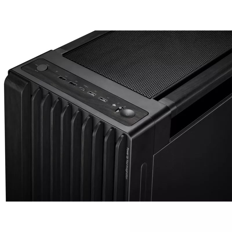 PC Case ASUS ProArt PA602 Wood Edition Midi Tower Melns — Wood, ATX/EATX support, Tempered glass, 4×3.5 inch / 8×2.5 inch, GPU up to 450 mm