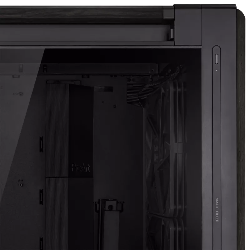 PC Case ASUS ProArt PA602 Wood Edition Midi Tower Melns — Wood, ATX/EATX support, Tempered glass, 4×3.5 inch / 8×2.5 inch, GPU up to 450 mm