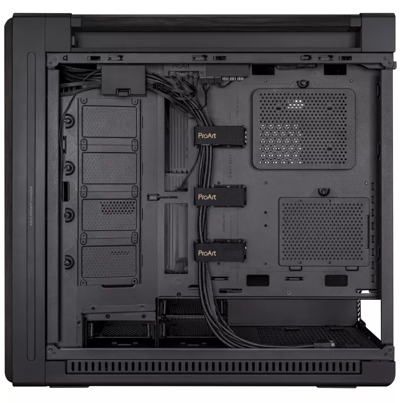 PC Case ASUS ProArt PA602 Wood Edition Midi Tower Melns — Wood, ATX/EATX support, Tempered glass, 4×3.5 inch / 8×2.5 inch, GPU up to 450 mm