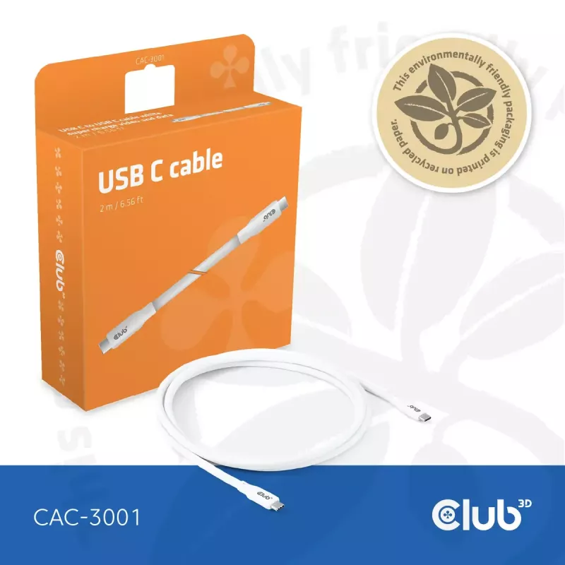 USB C kabelis CLUB3D CAC-3001 2m USB4 Gen 3x2 balts