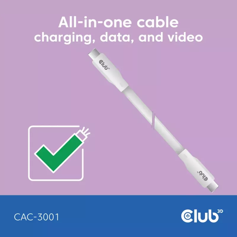 USB C kabelis CLUB3D CAC-3001 2m USB4 Gen 3x2 balts