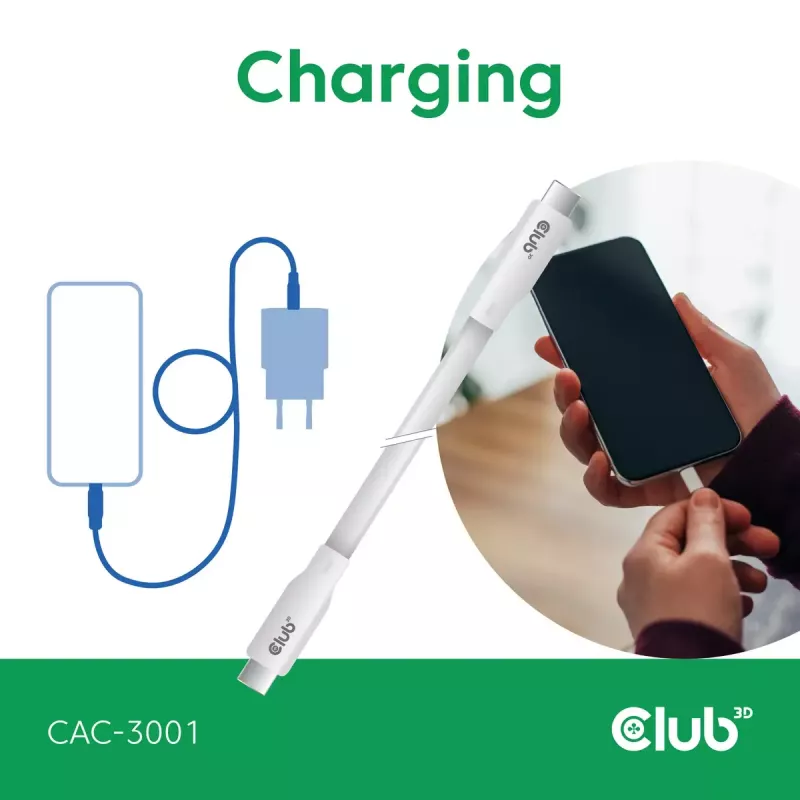 USB C kabelis CLUB3D CAC-3001 2m USB4 Gen 3x2 balts
