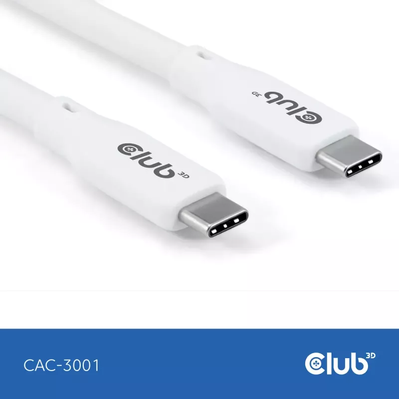 USB C kabelis CLUB3D CAC-3001 2m USB4 Gen 3x2 balts