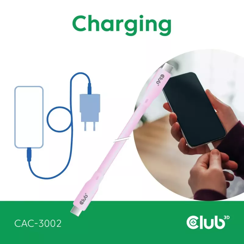 USB C kabelis CLUB3D CAC-3002 2m USB4 Gen 3x2 Rozā