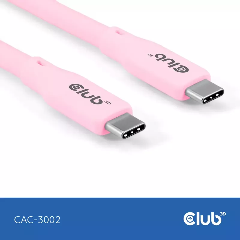 USB C kabelis CLUB3D CAC-3002 2m USB4 Gen 3x2 Rozā