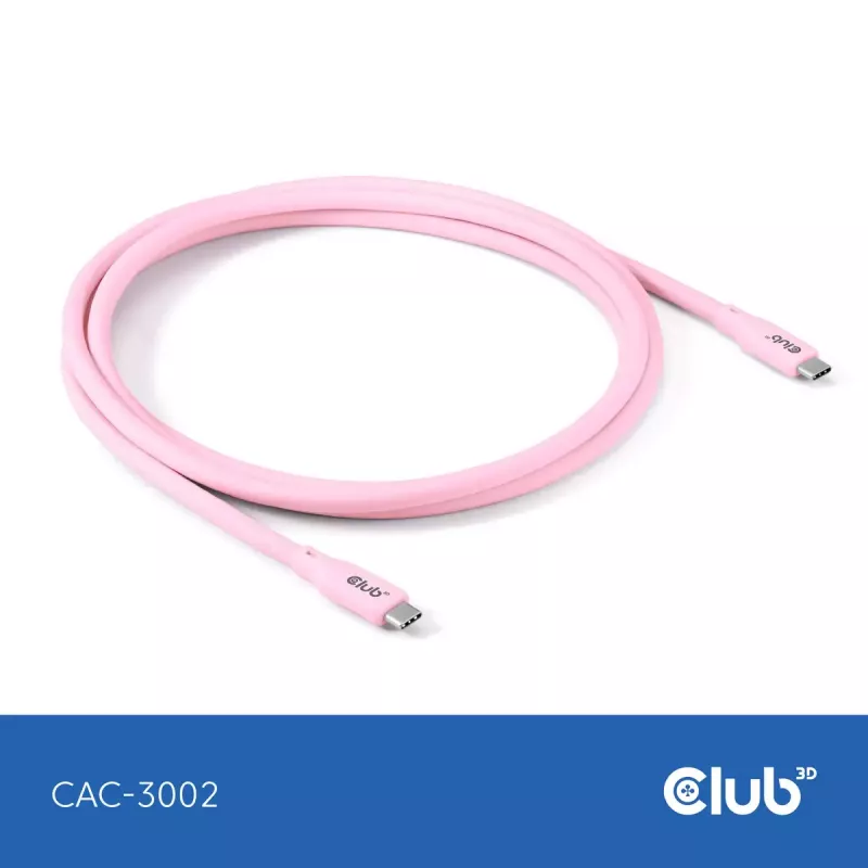 USB C kabelis CLUB3D CAC-3002 2m USB4 Gen 3x2 Rozā