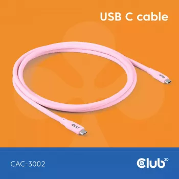 USB C kabelis CLUB3D CAC-3002 2m USB4 Gen 3x2 Rozā