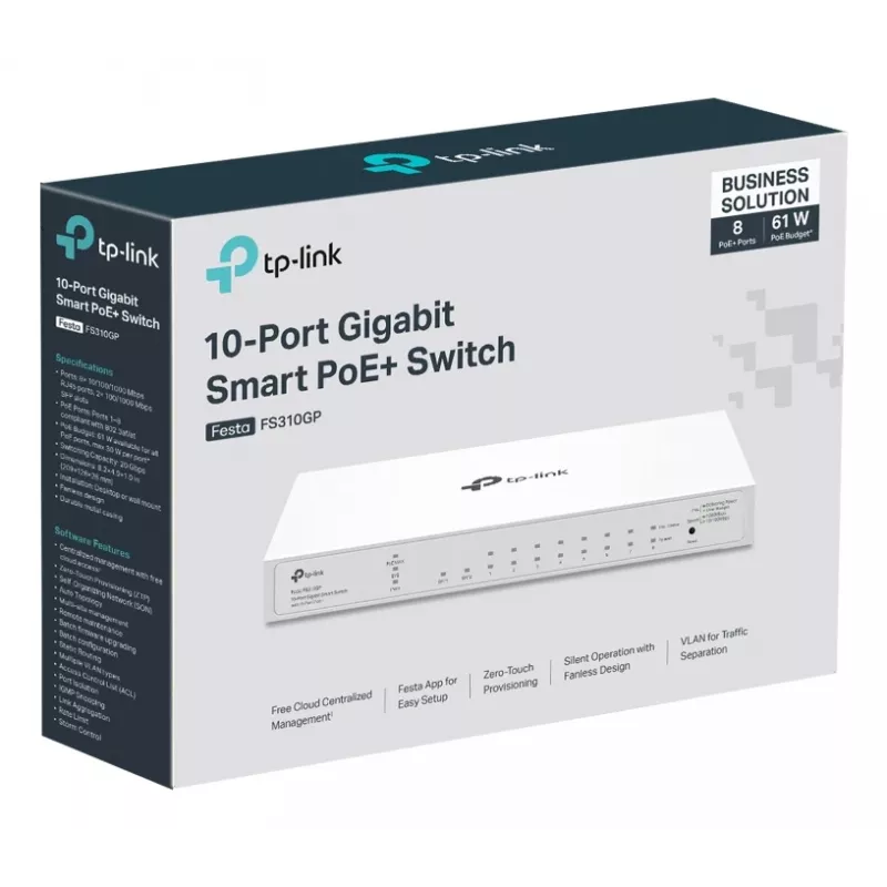 TP-Link FESTA FS310GP tīkla slēdzis, pārvaldīts L2/L2+ Gigabit Ethernet (10/100/1000) Power over Ethernet (PoE) 1U balts