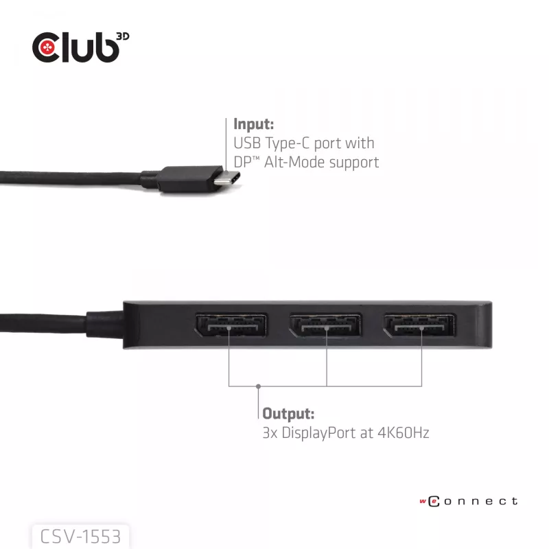 CLUB3D USB-C® uz Triple DisplayPort™ 4K60Hz