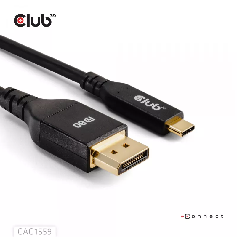 USB Type-C uz DisplayPort 2.1 kabelis, club 3d CAC-1559, divvirzienu, VESA DP80 sertificēts, 1 m
