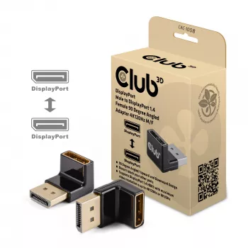 Adapter club 3d DisplayPort vīrieša uz DisplayPort 1.4 sieviešu 90° leņķa, atbalsta 4K@120Hz