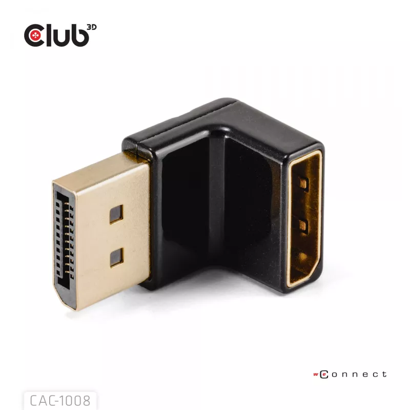 Adapter club 3d DisplayPort vīrieša uz DisplayPort 1.4 sieviešu 90° leņķa, atbalsta 4K@120Hz